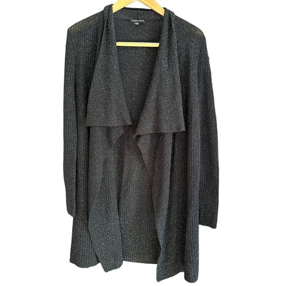 EILEEN FISHER | Black Merino Wool Sparkle Long Open Front Cardigan | Extra Small - Picture 1 of 4